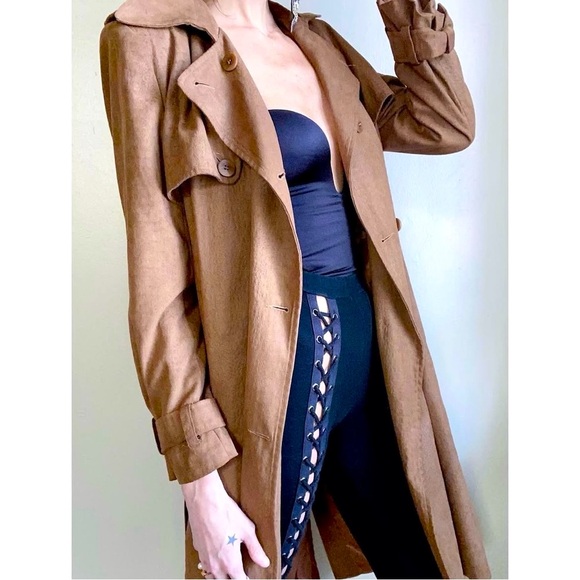 Vintage Jackets & Blazers - Vintage Gorgeous Long Trench Coat w/ Faint Faux Crocodile Textured Pattern